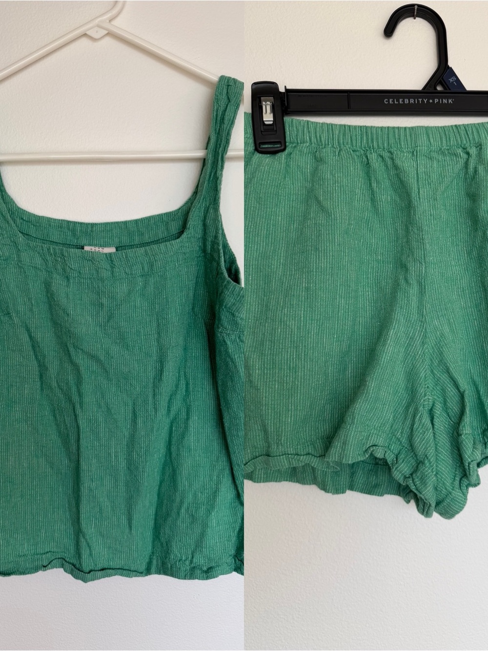 Green Sleeveless Square-Neck Tank Top and shorts set